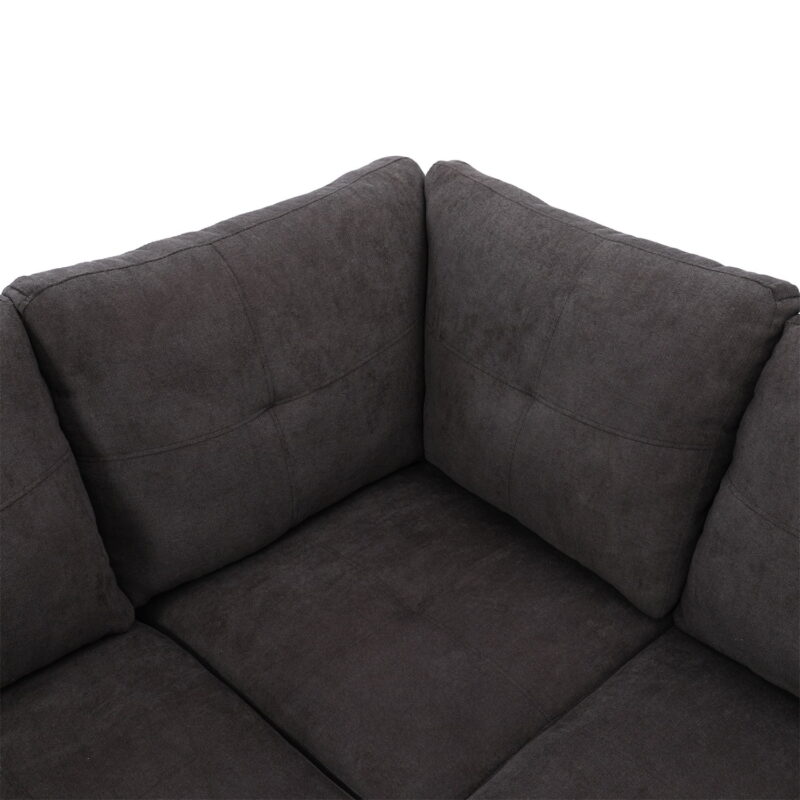 Hommoo Sofa Set,Flannel Living Room Sofa Set,L-Shaped Sectional Sofa,2-Piece Couch Living Room,Dark Brown - Image 4