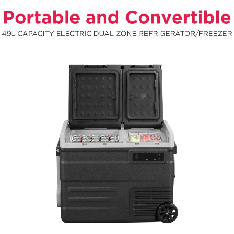 Frigidaire, 52 Qt. (49.1L) Portable Convertible Electric Refrigerator/Freezer Trolley-With App, Dual Zone, Car Fridge, Black - Image 3