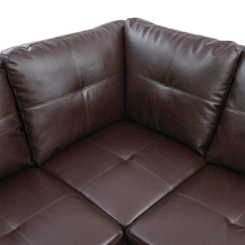 Hommoo Faux Leather Sectional Sofa Model Set, Modern 4-Seat Couches and Sofaes, L-Shaped Living Room Furniture Set, Brown(No Ottomans) - Image 7