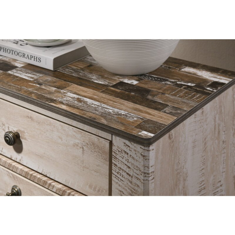 Roundhill Furniture Imerland Contemporary White Wash Finish Patched Wood Top 5-drawer Chest - Image 3