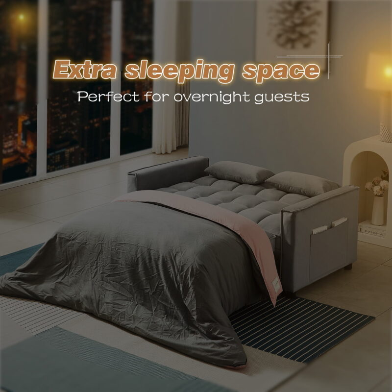 Dinosisco 4-in-1 Convertible Futon Sofa Bed, Pull Out Couch Beds Loveseat Sleeper, Gray Velvet - Image 4