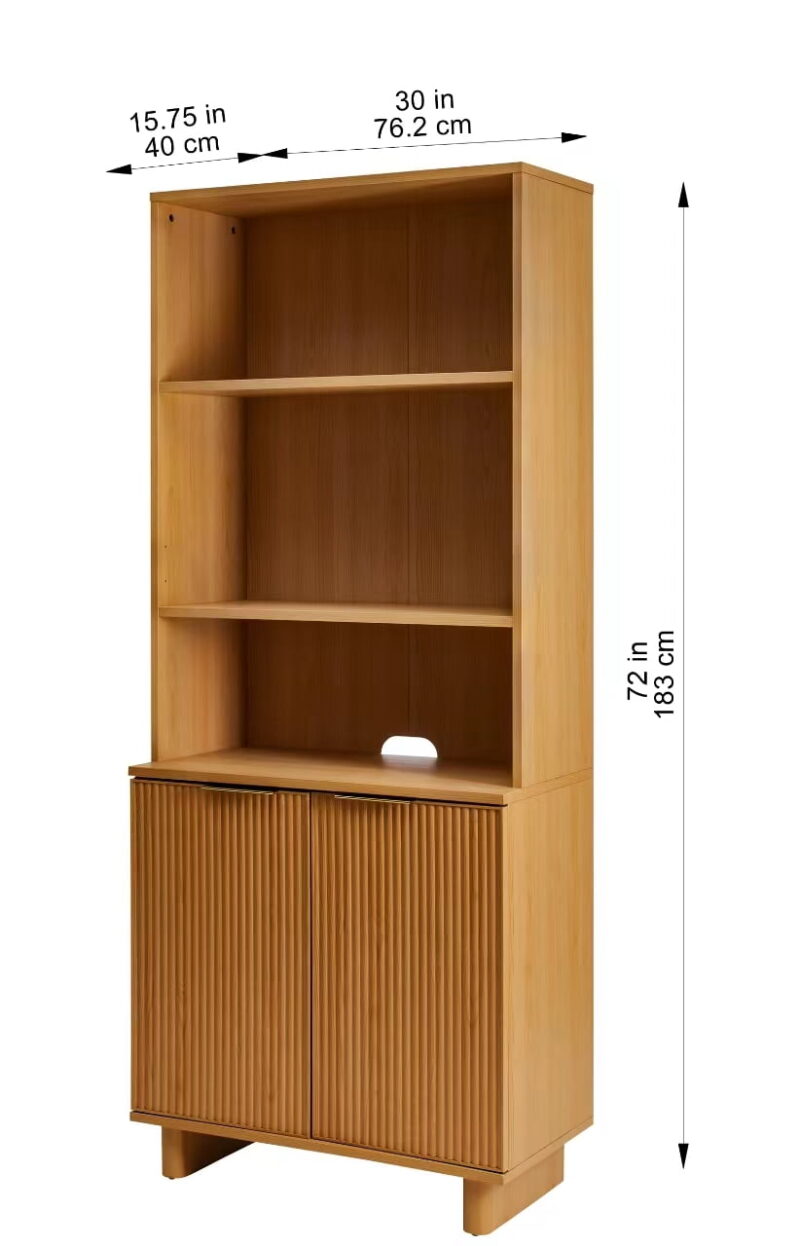 Better Homes & Gardens Lillian Fluted Bookcase with Doors, Natural Pine Finish - Image 5