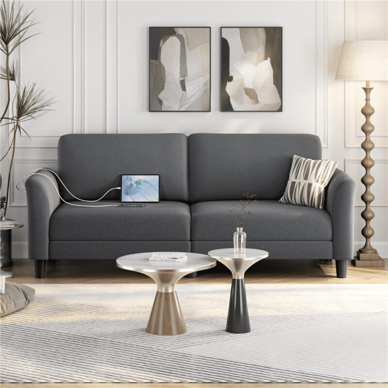 Alden Design 2-Seater 67"W Upholstered Sofa with USB Charging Ports for Living Room, Dark Gray - Image 2