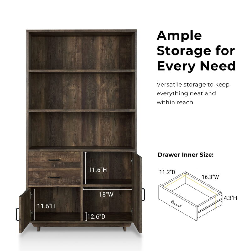 Furniture of America Cadena Multi-Storage Bookcase, Reclaimed Oak - Image 7