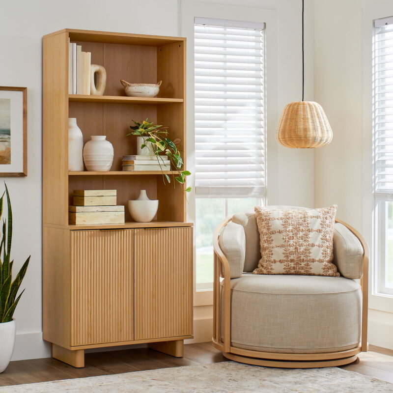Better Homes & Gardens Lillian Fluted Bookcase with Doors, Natural Pine Finish - Image 2
