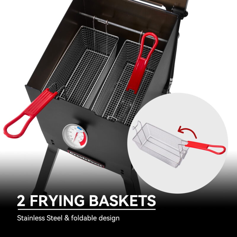 Creole Feast DF02B Outdoor Deep Fryer, 17 Qt. Oil Capacity with 2 Frying Baskets, Lid & Thermometer - Image 5