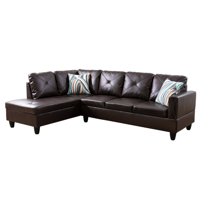 Hommoo Faux Leather Sectional Sofa, 4-Seat L-Shaped Couch, Modern Indoor Living Room Furniture, Apartment, Office, Brown(Without Ottoman) - Image 2