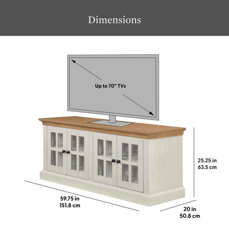 Better Homes & Gardens Canton 4- door TV Stand for TV’s up to 70”, White/Light Honey Finish - Image 3