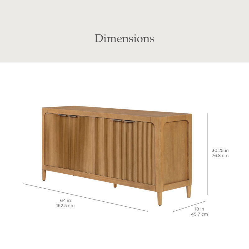 My Texas House Linden Fluted Buffet Cabinet Sideboard with Adjustable Shelves, Warm Brown - Image 7