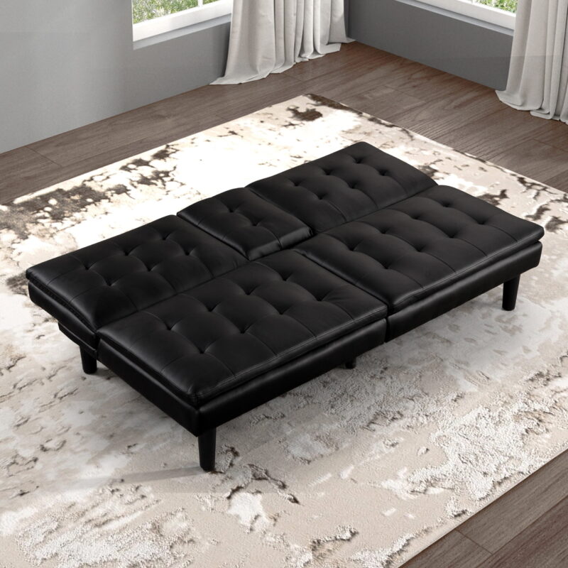 Furniture of America Canu Wood and Faux Leather Convertible Futon Daybeds with USB Port up to 500 lbs, Black - Image 7