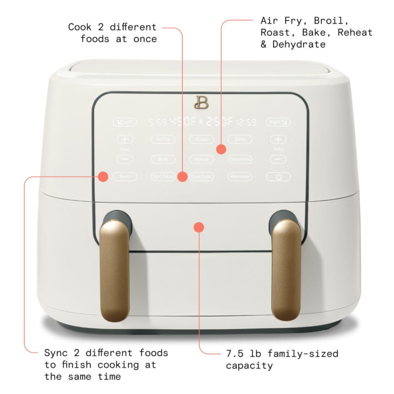 Beautiful 9 QT TriZone Air Fryer, White Icing by Drew Barrymore - Image 4