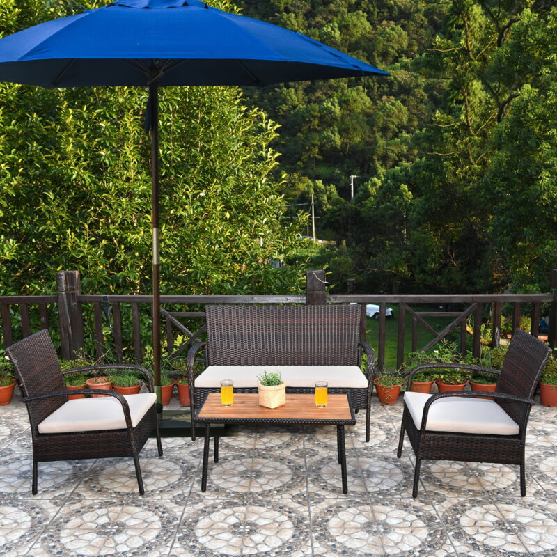 Gymax Fashion 4PCS Cushioned Rattan Patio Conversation Set Outdoor Furniture Set - Image 2