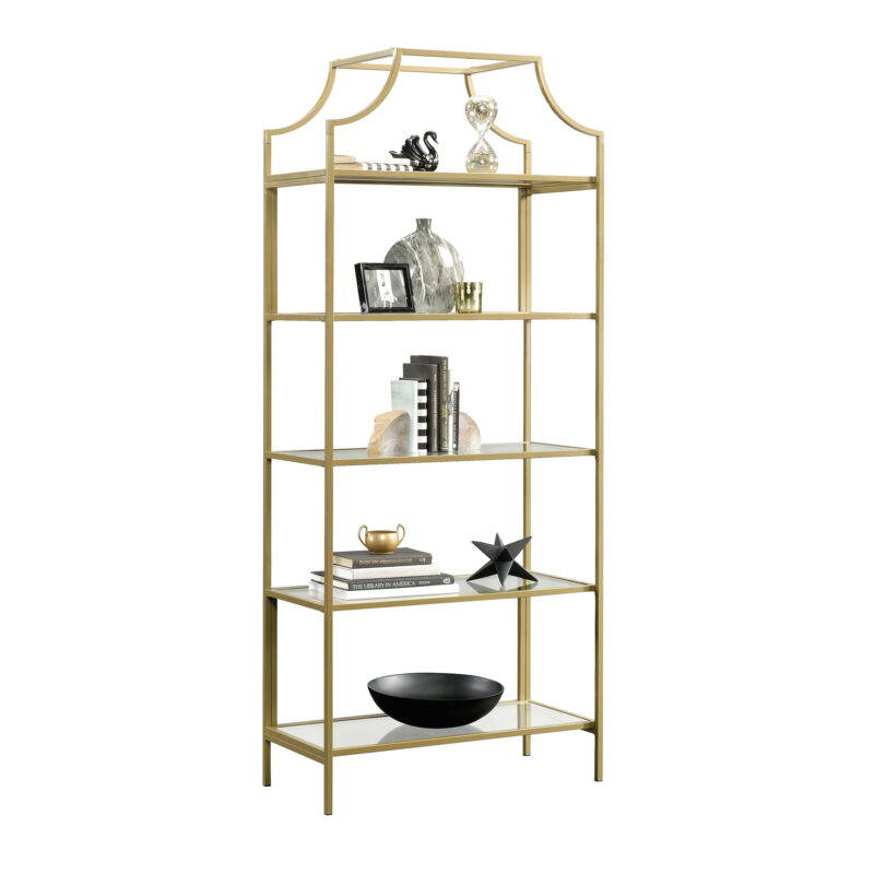 Better Homes & Gardens 71" Nola 5 Shelf Etagere Bookcase, Gold Finish - Image 5