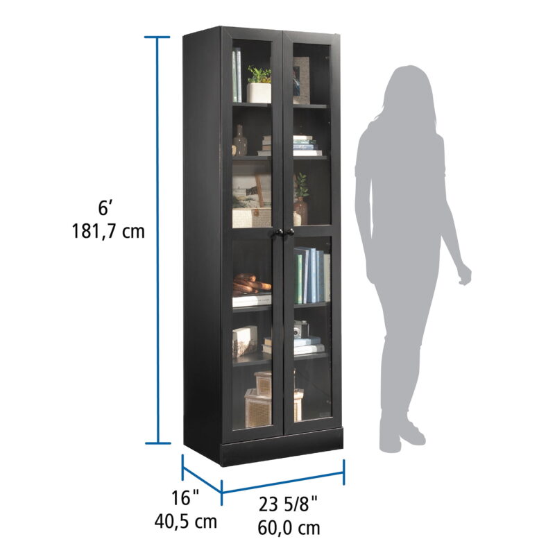 Mainstays Glass Door Storage Bookcase, Black Finish - Image 4