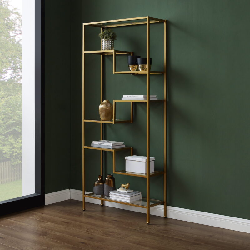 Crosley Furniture Sloane Art Deco Glass Metal Etagere in Gold - Image 7