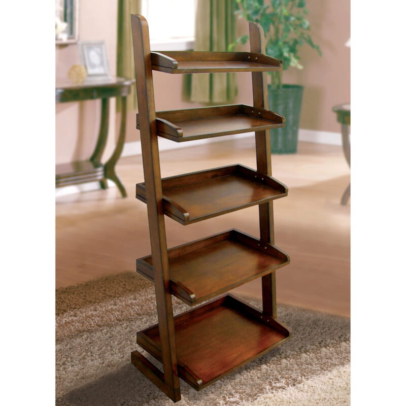 Furniture of America Carley 5-Shelf Ladder Leaning Bookcase, Antique Oak - Image 3