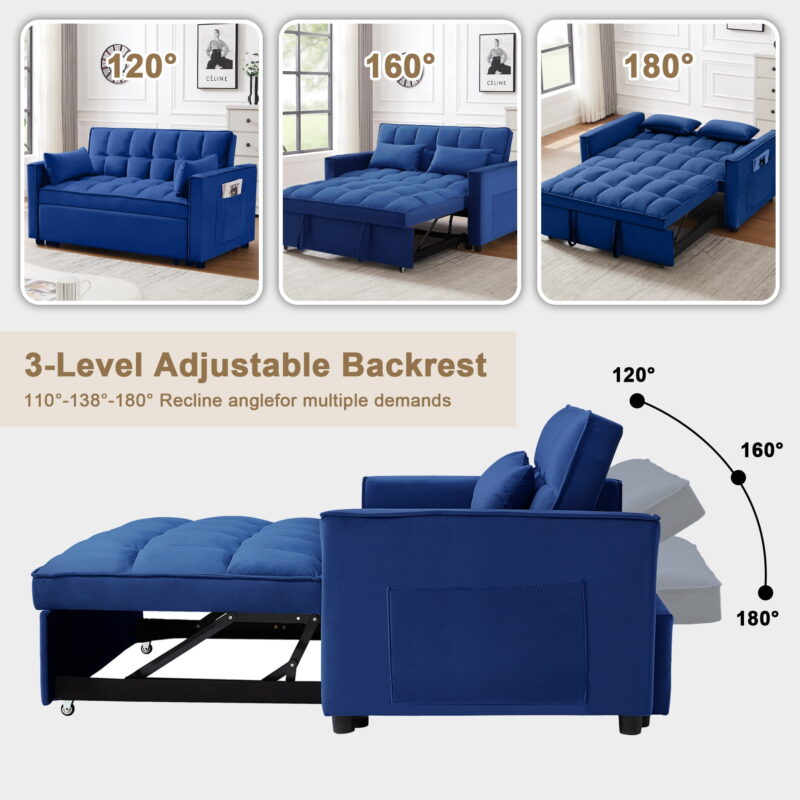 Momspeace Loveseat Convertible Sleeper Sofa Bed, Blue - Image 5