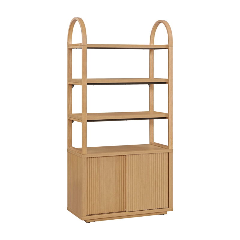 Beautiful Fluted 3-Shelf Bookcase with Storage Cabinet by Drew Barrymore, Light Honey Wood Finish - Image 2