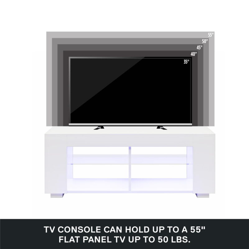 NTense LED TV Stand with Glass Shelves for TVs up to 55", White Gloss - Image 6