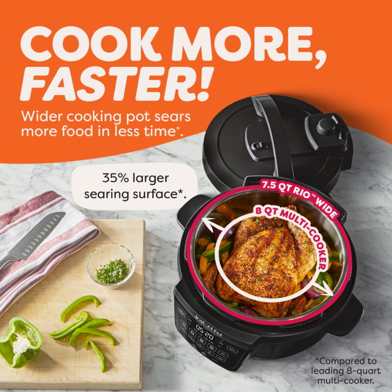 Instant Pot 7.5 Qt RIO Wide Base 7-in-1 Multi-Cooker, Pressure Cooker, Slow Cook & more, Black - Image 3