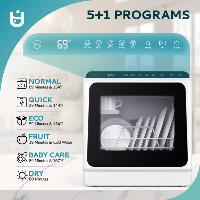 EUHOMY Portable Countertop Dishwashers with 5-Liter Built-in Water Tank and Air-Dry Function - Image 6