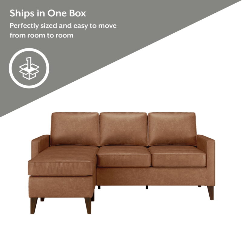 Jianna Faux Leather Reversible Sectional, Saddle Brown - Image 3