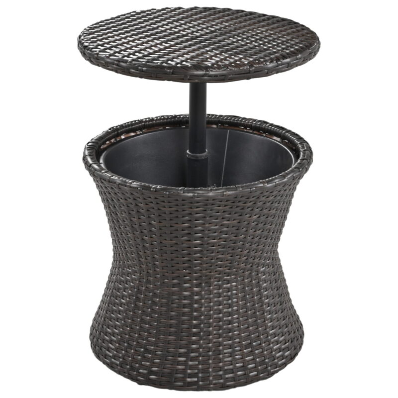 AENKYO 5-Piece Rope Patio Furniture Set with Wicker Pop-Up Cooler Table, Cushioned Chairs & Ottomans, Black - Image 2