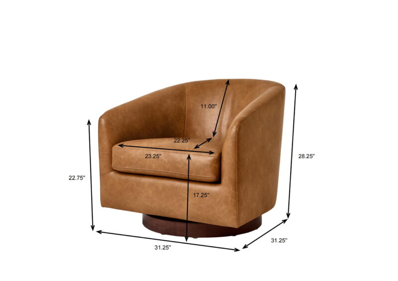 Better Homes & Gardens Bradford Wooden Base Swivel Accent Chair, Chestnut Faux Leather - Image 4