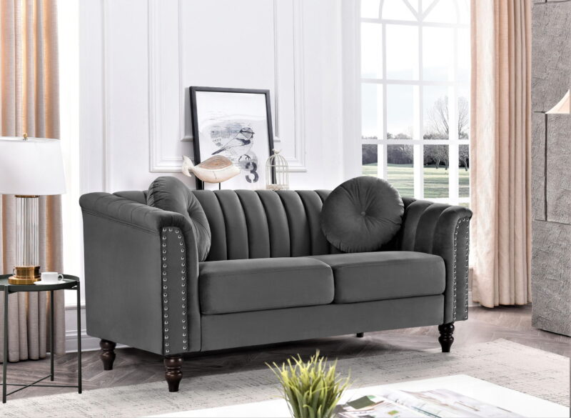US PRIDE FURNITURE Hills Tufted Back Nailhead 61.4'' Loveseat-Grey - Image 3