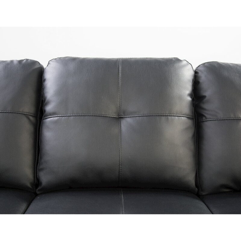 Devion Furniture Contemporary Faux Leather Nailhead Trim L Shaped Sectional Sofa Set Black - Image 3