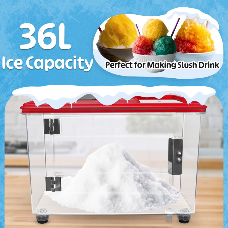 Electric Ice Crusher Machine, 250W Dual Blade Slushie Maker with 39L Bin, Heavy-Duty for Commercial Use (Red) by Great Northern Popcorn - Image 5