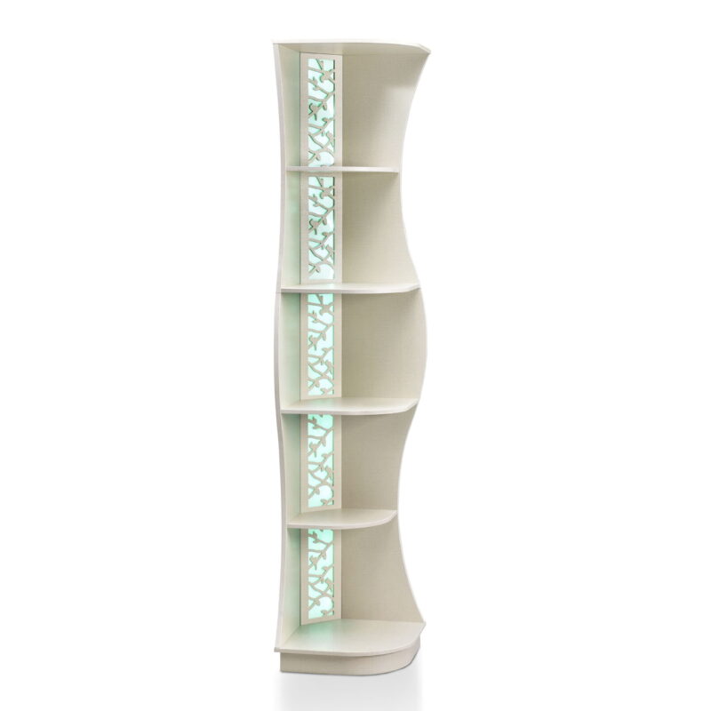 Furniture of America Wilton Adult Contemporary 5-Shelf Corner Bookcase with LED Light, Cream - Image 4