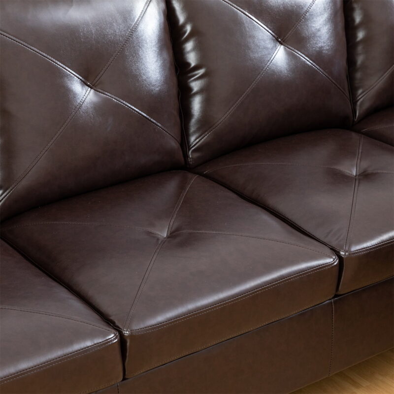 Hommoo Faux Leather Sectional Sofa, 4-Seat L-Shaped Couch, Modern Indoor Living Room Furniture, Apartment, Office, Brown(Without Ottoman) - Image 5