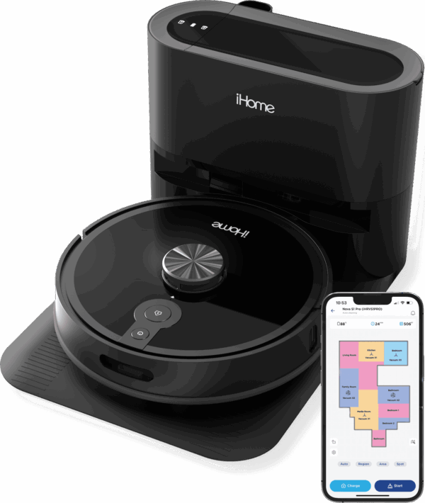 iHome AutoVac Nova S1 Pro Self Empty Robot Vacuum, LIDAR Mapping, 150 Min Runtime, Strong Suction, New